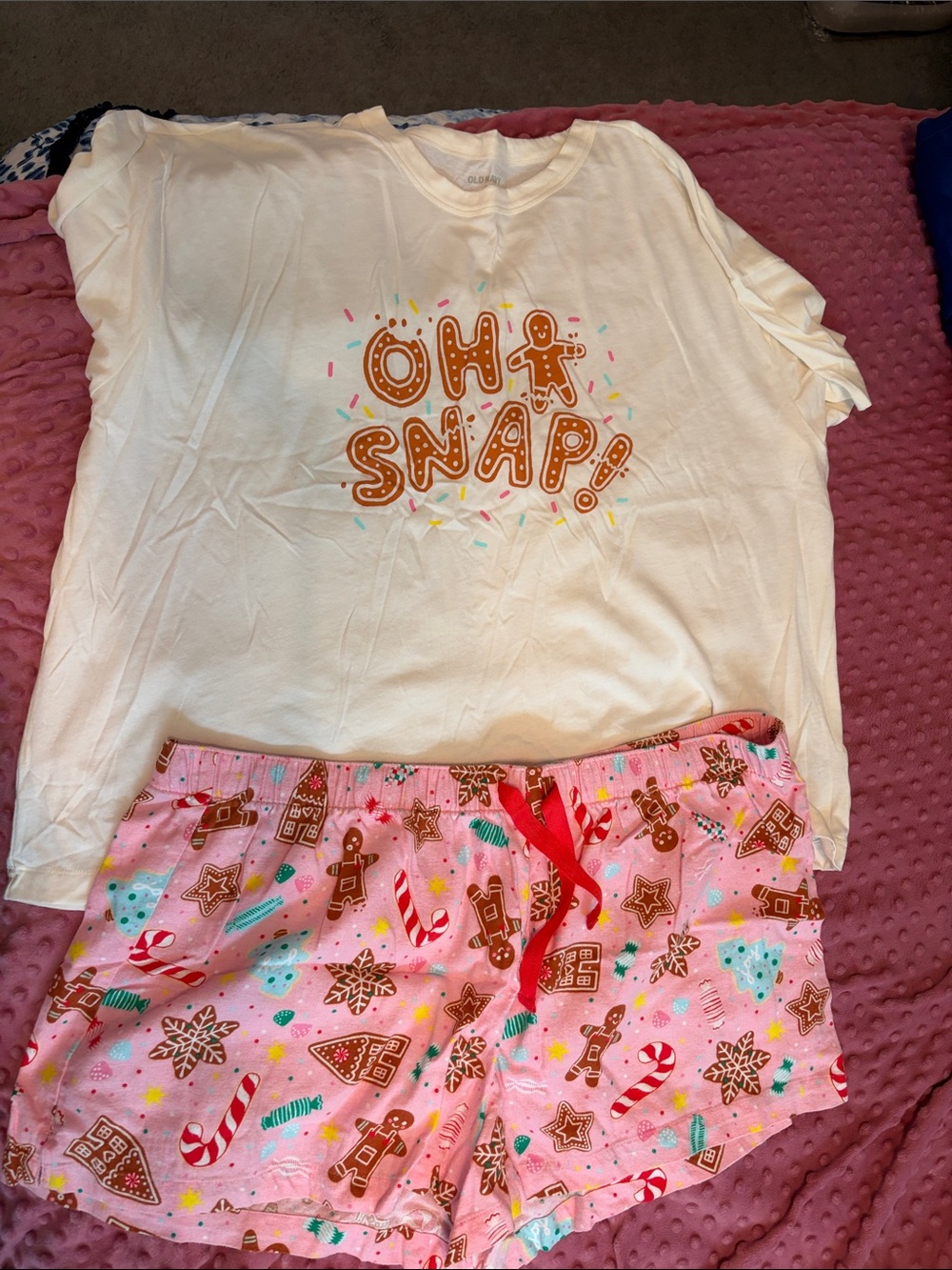 Old Navy White & Pink 'Oh Snap!' Gingerbread Pajama Set
